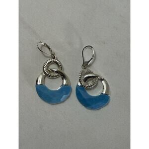 Napier Blue Shell Silver Tone Statement Earrings